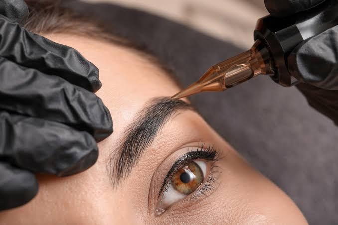 Eyebrow micropigmentation being mapped and shaded at AHNEWME in Fredericksburg VA