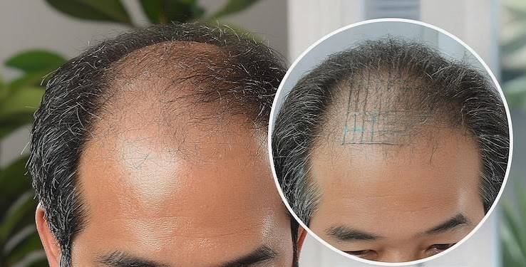 Hairline mapped and marked before scalp micropigmentation at AHNEWME Fredericksburg VA
