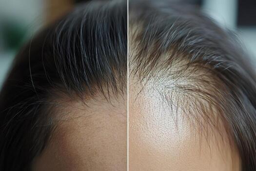 Women's scalp micropigmentation adding density along a widening part line